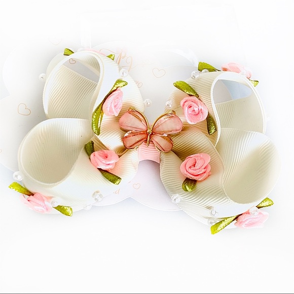 Baby girl hair bows, butterfly and flowers girls bows, toddler hair clip, 4 inch - Picture 3 of 6